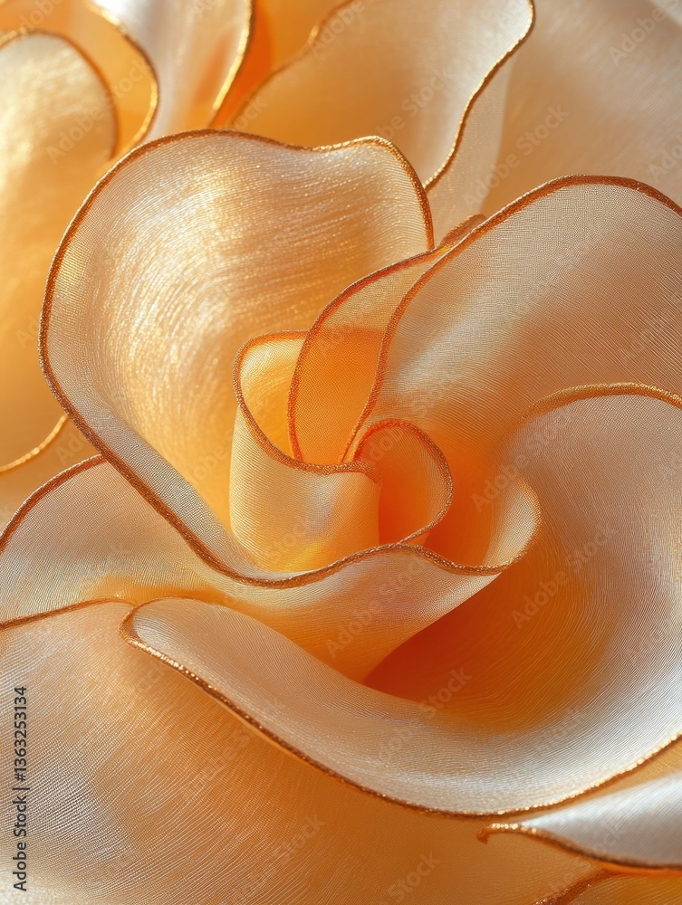 Poster delicate golden fabric folds in soft light creating a luxurious and elegant texture with subtle curv