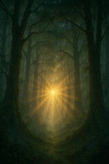 Mysterious Forest with Golden Sunrays Mobile Wallpaper