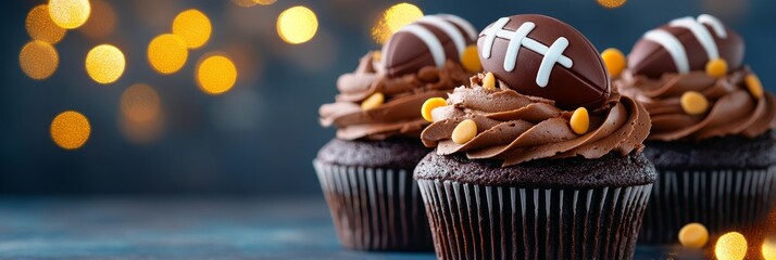 Football Cupcakes Game Day Treats - Delicious chocolate cupcakes, football-themed, perfect for game day celebrations. Symbolizing: victory, teamwork, fun, deliciousness, and celebration
