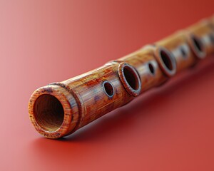 Naklejka premium Close-up of a beautifully crafted bamboo flute on a vibrant background