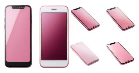 Pink Smartphone Mockup Collection on a White Background, PNG bundle collection, Isolated on Transparent Background