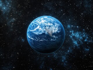 Obraz premium Captivating Earth View from Space with Starry Background and Blue Planet Atmosphere Concept