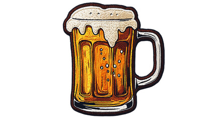 Beer-Themed Embroidered Patch Badge on Transparent PNG