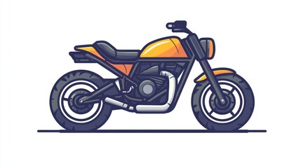 Orange motorcycle illustration, side view, white background, for website design