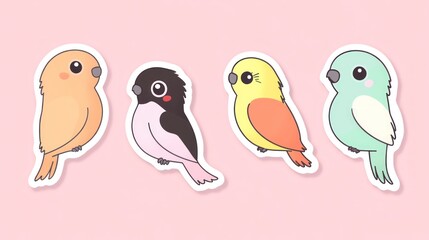 Cute pastel birds sticker sheet, pink background, stationery, craft