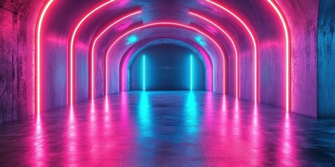 Vibrant neon-lit passageway with colorful lighting effects creating a modern atmosphere