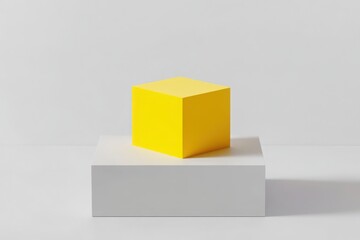 Fototapeta premium Yellow sticky note placed on blank square-shaped paper emphasizing simplicity and functionality in a minimalist composition