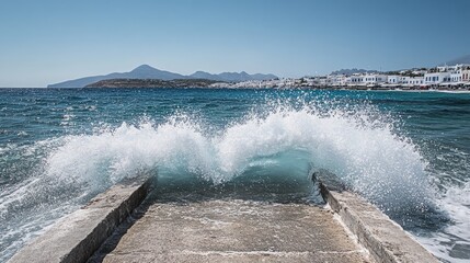 Waves Crashing at Naxos Town Pier: A Mediterranean Summer Escape in the Cyclades, Greece