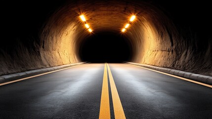 long, dark tunnel reveals a bright light at the other end. smooth asphalt road features double yellow lines, creating a sense of movement and anticipation toward new beginnings