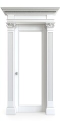 Open White Wood Doorframe with Silver Handle Set Against a Clean White Background