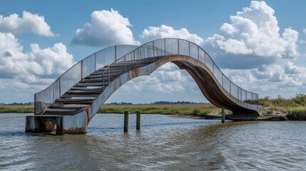 Obraz premium Scenic View of Figure Eight Swing Bridge Over Calm Waters in North Carolina's Natural Landscape