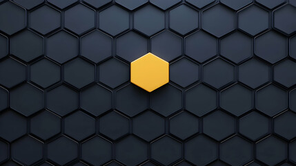 Single yellow hexagon stands out amongst dark gray honeycomb pattern