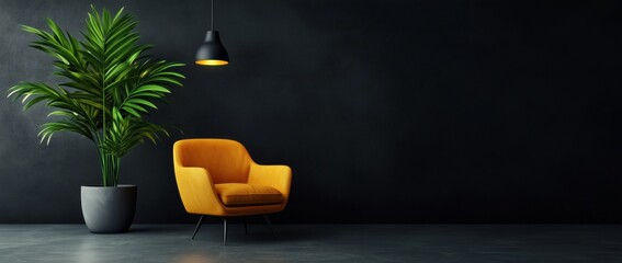 Minimalist home decor modern living room image soft gold lighting dark backdrop cozy atmosphere