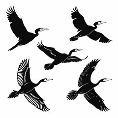 cormorant icon set black silhouette vector bundle