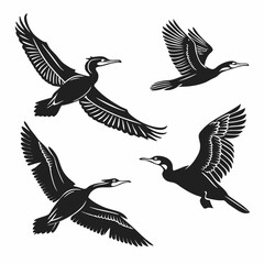 cormorant icon set black silhouette vector bundle