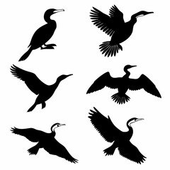 cormorant icon set black silhouette vector bundle