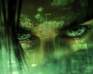 Woman Eyes Digital World Map