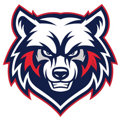 Aggressive Raccoon Head Mascot in Red, Navy and White Color Scheme on White Background
