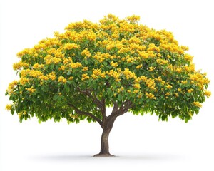 Fototapeta premium Isolated Tabebuia Tree with Vibrant Golden Yellow Blossoms Against a Clean White Background