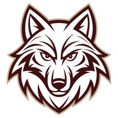 Obraz premium Detailed Wolf Head Mascot Logo in Maroon and Beige on White Background