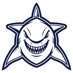 Aggressive Dark Blue Shark Mascot with Sharp Teeth and Transparent Background