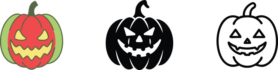 Halloween JackoLantern Pumpkins Color, Black, Outline Designs