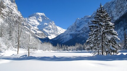 Fototapeta premium Majestic Snow-Capped Mountains Under a Brilliant Blue Sky