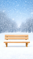 Obraz premium Snowy park bench scene; tranquil winter landscape
