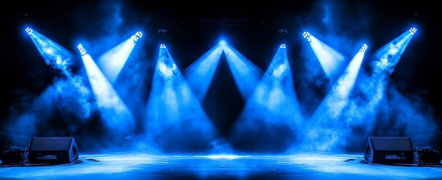 A live concert is being held on a stage that will be broadcast online in real-time, embodying a business concept for online concert production, with live streams of the concert available online for