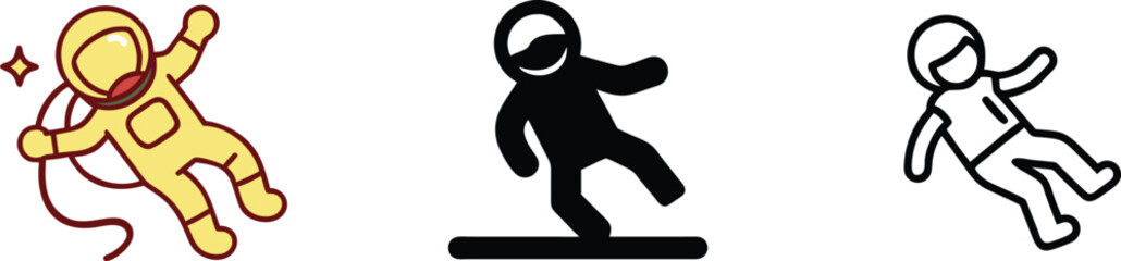 Astronaut Icon Set Yellow, Black, Line Art, Space, Cosmonaut, Graphic, Design, Illustration, Vector,