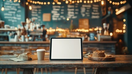 Cafe interior with tablet