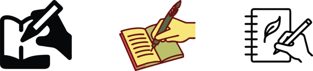 Writing, Drawing, Sketching, Notebook, Pencil, Quill, Hand, Paper, Book, Leaf