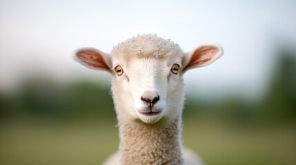capture close-up photo of curious farm animal such as sheep or goat using soft focus for gentle detail