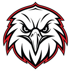 Ferocious Eagle Head Logo with Red Outline Isolated on Transparent Background