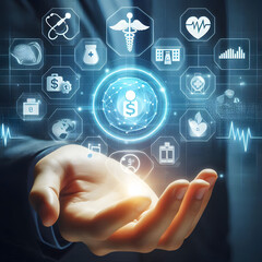 Digital Health Network Icon with Doctor and Finger Interaction