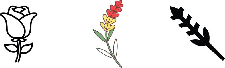 Floral Designs Rose, Flower, Branch, Line Art, Illustrations, Simple, Vector, Graphic, Botanical, El