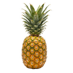 Fototapeta premium Fresh pineapple with vibrant green top golden skin enticing tropical vibes on a white background