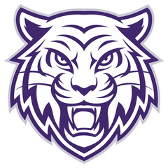 Purple And White Aggressive Tiger Head Roaring Design Isolated on Transparent Background