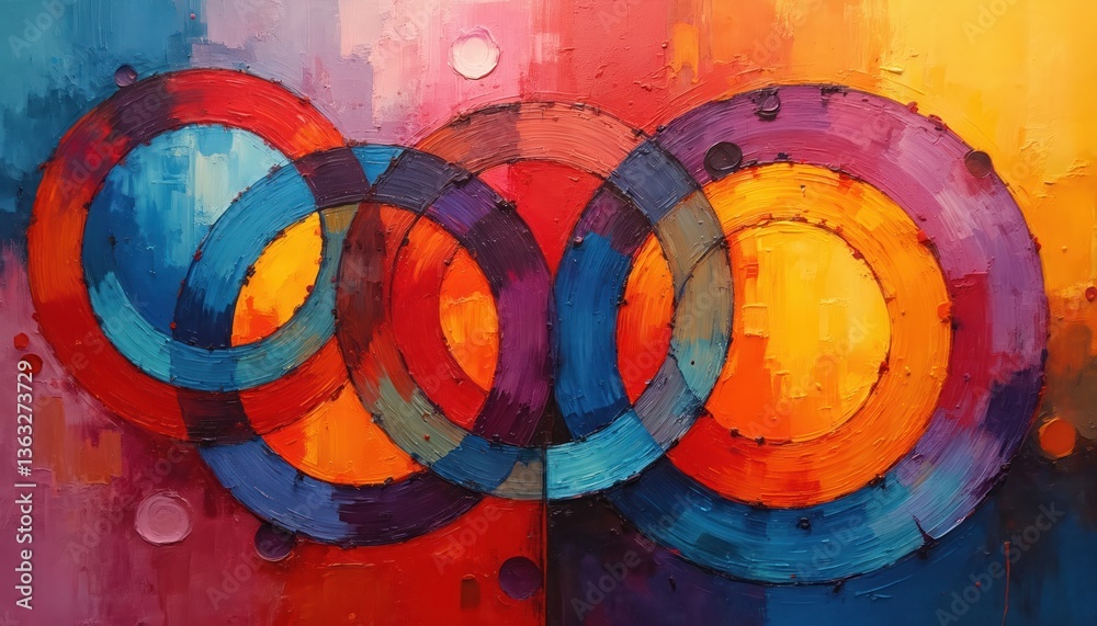 Aufkleber abstract oil painting showcases colourful concentric circles. bold strokes create dynamic interplay.
