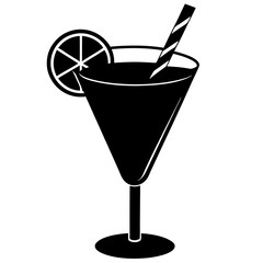 cocktail black silhouette vector, Simple silhouette Design vector icon with white background.