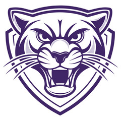 Aggressive Puma Head on Shield Logo in Purple and White on White