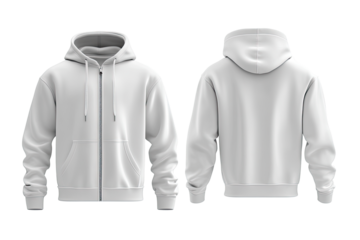 Blank white zip-up hoodie, front and back views