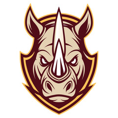 angry rhino head mascot emblem on shield with white background design