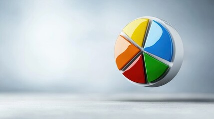 Fototapeta premium Colorful 3d pie chart hovering above surface with five segments