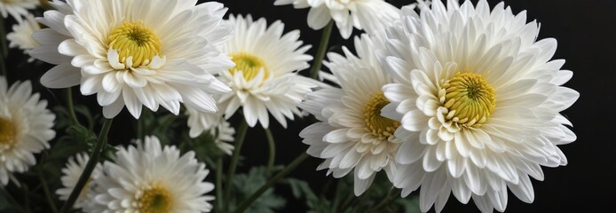 Fototapeta premium Elegant white chrysanthemum on textured black background, classy, monochromatic, elegant, soft