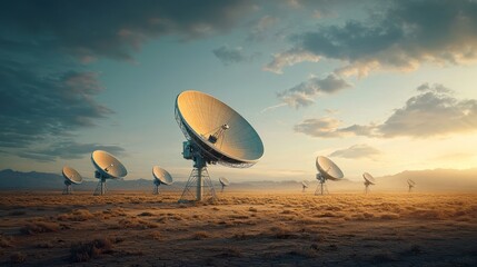 Desert radio telescopes at sunset