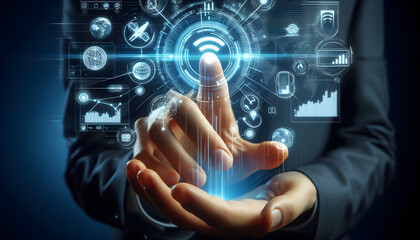 Fototapeta premium Digital Health Network Icon with Doctor and Finger Interaction