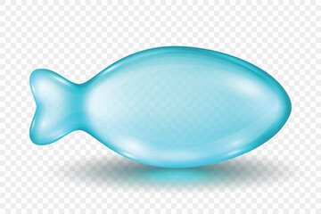 Glossy Transparent Blue Capsule Pill Vector Icon of Omega-3, Fish Oil Softgel. Vitamin Gel Tablet Isolated on White. Pharmacy, Medicine, Healthcare, Medical Drug Supplement, Packaging, Advertisement