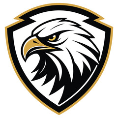 Eagle Head on Shield Emblem, Gold and Black Accent, Sharp Eye, Style