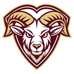 Detailed Ram Head Mascot in Shield Gold and Maroon Design on Transparent